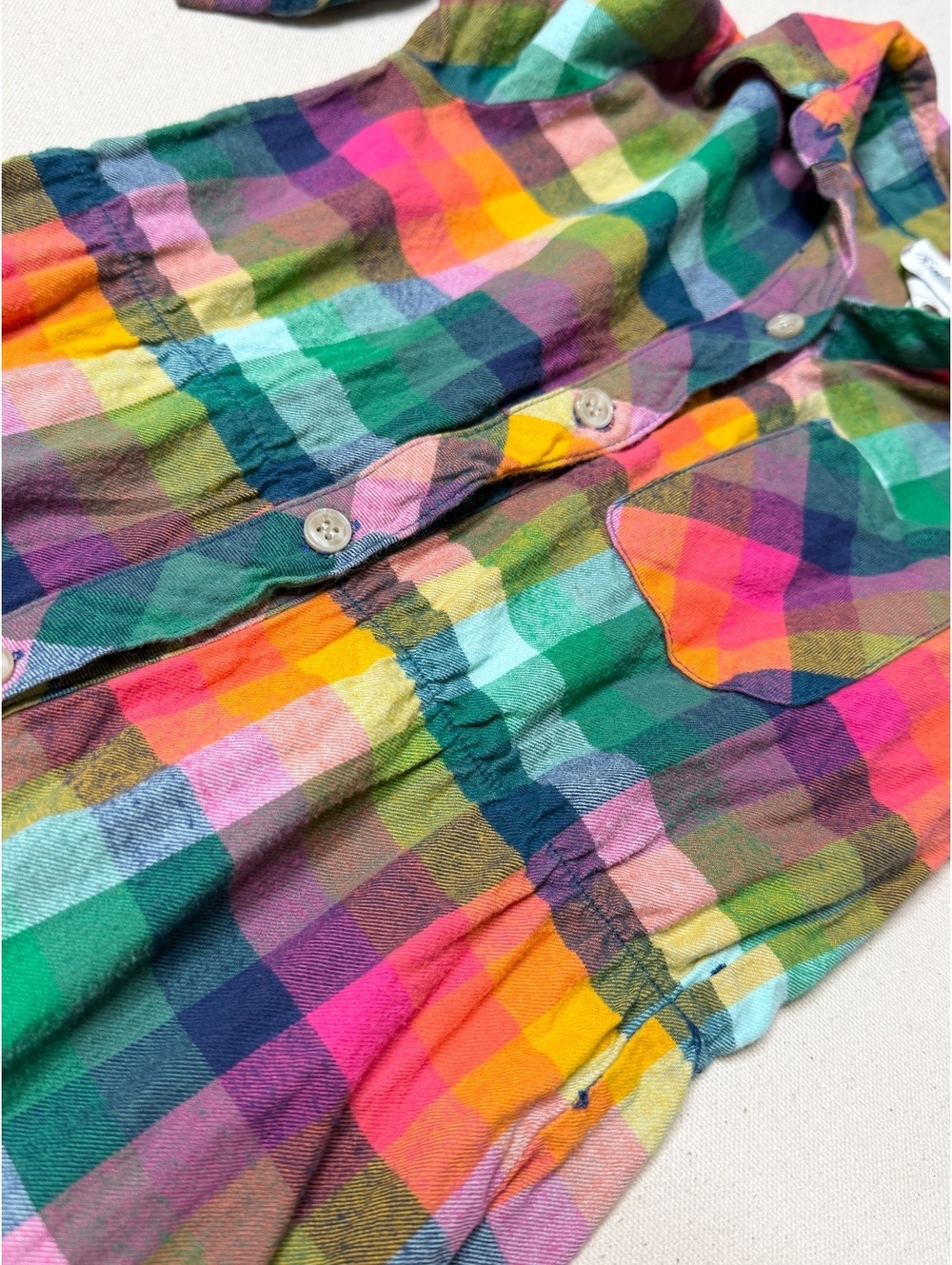 Rare Editions Girls Size 8 Rainbow Plaid Shirt Dress Ruffle Hem Cotton - Picture 3 of 5